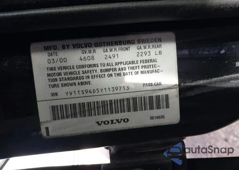 2000 Volvo S80 2.9 z USA, uszkodzony, nr VIN YV1TS94D5Y1139713